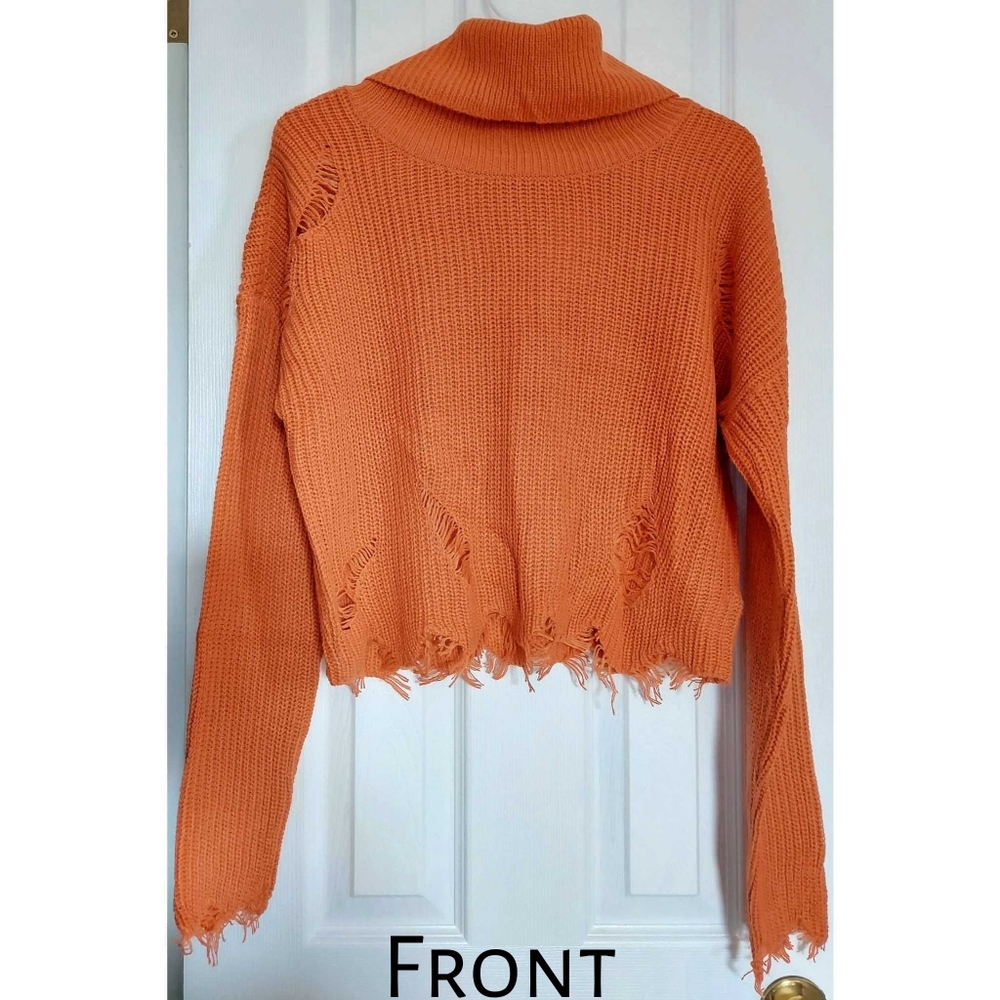 NWT - Burnt Orange Distressed Turtleneck Sweater - Picture 2 of 7